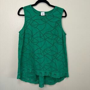 Cabi Style #5036 Green Eyelet Lace Tank Top Size S